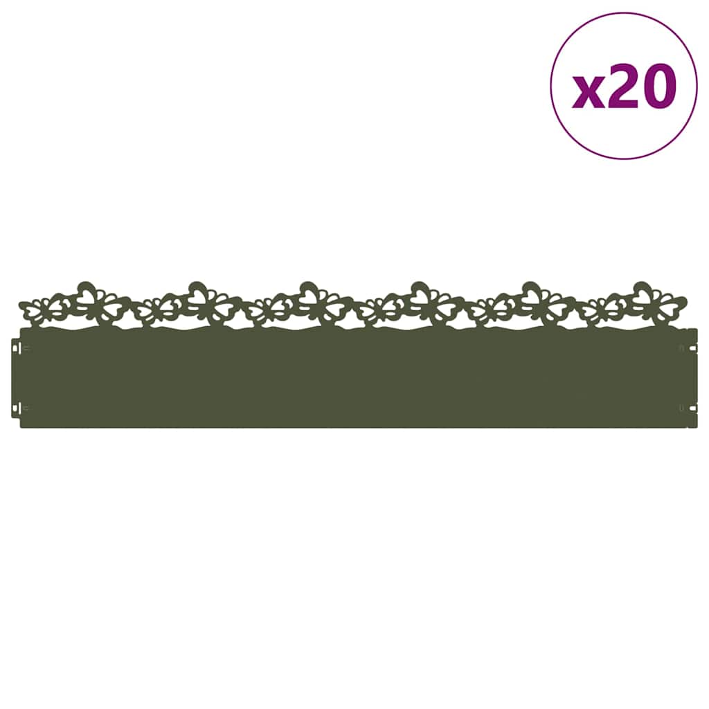 vidaXL Obrzeża trawnikowe 20 pcs Zielony oliwkowy 103 x 0,05 x 22 cm