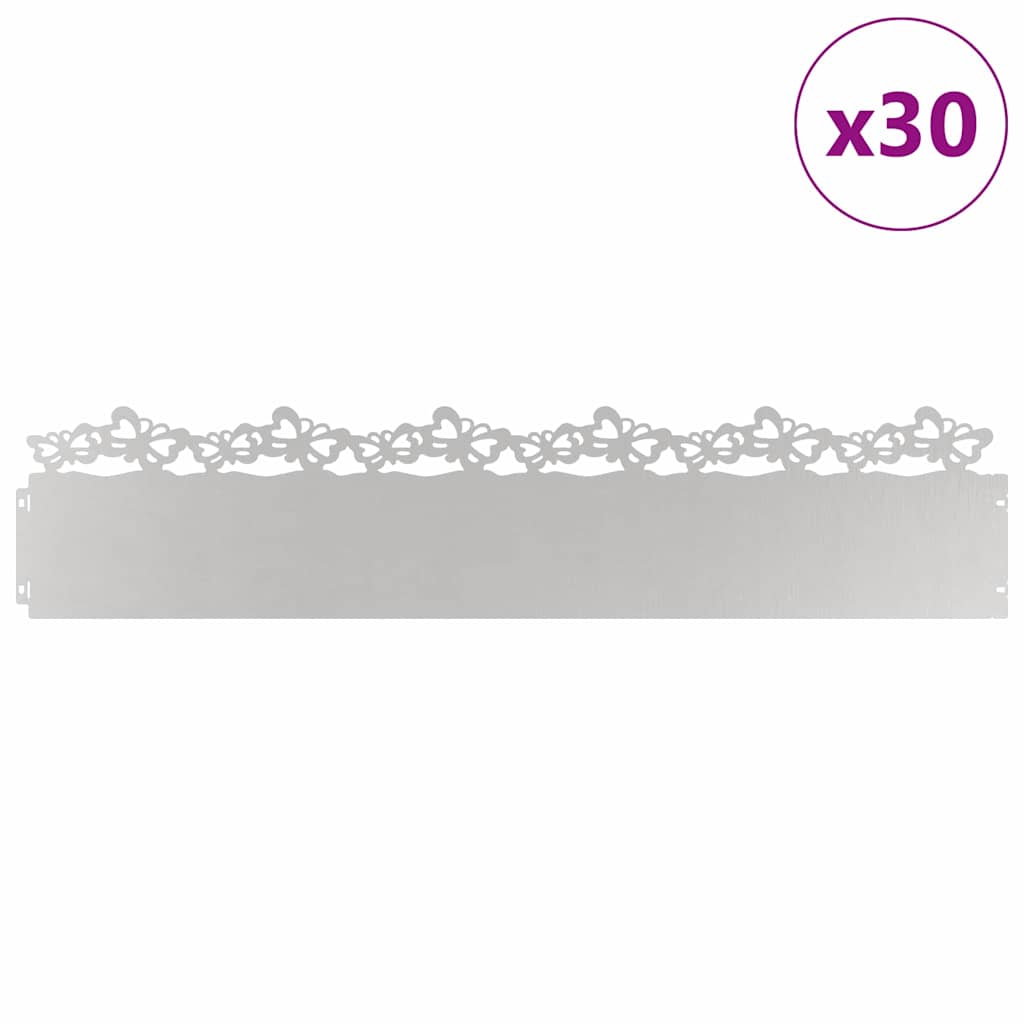 vidaXL Obrzeża trawnikowe 30 pcs Srebrny 103 x 0,05 x 22 cm