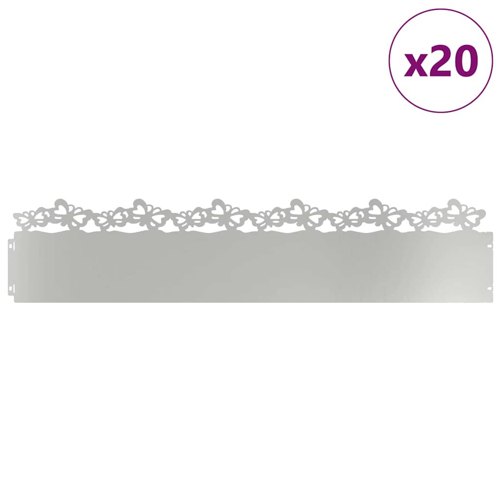 vidaXL Obrzeża trawnikowe 20 pcs Srebrny 103 x 0,05 x 22 cm