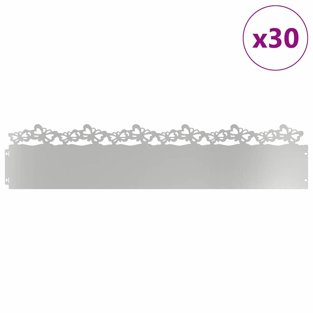 vidaXL Obrzeża trawnikowe 30 pcs Srebrny 103 x 0,05 x 22 cm