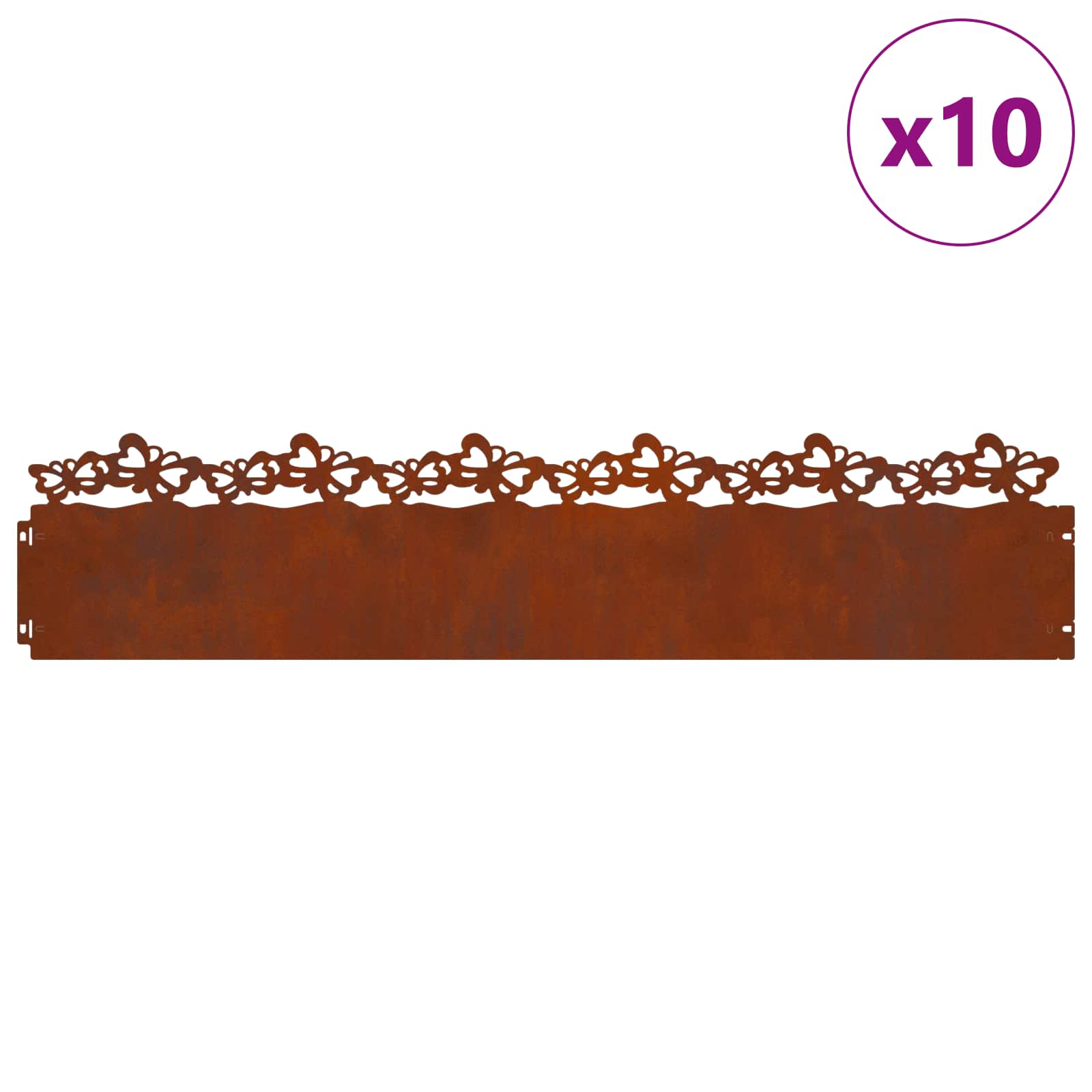 vidaXL Obrzeża trawnikowe 10 pcs Rdzawy 103 x 0,05 x 22 cm
