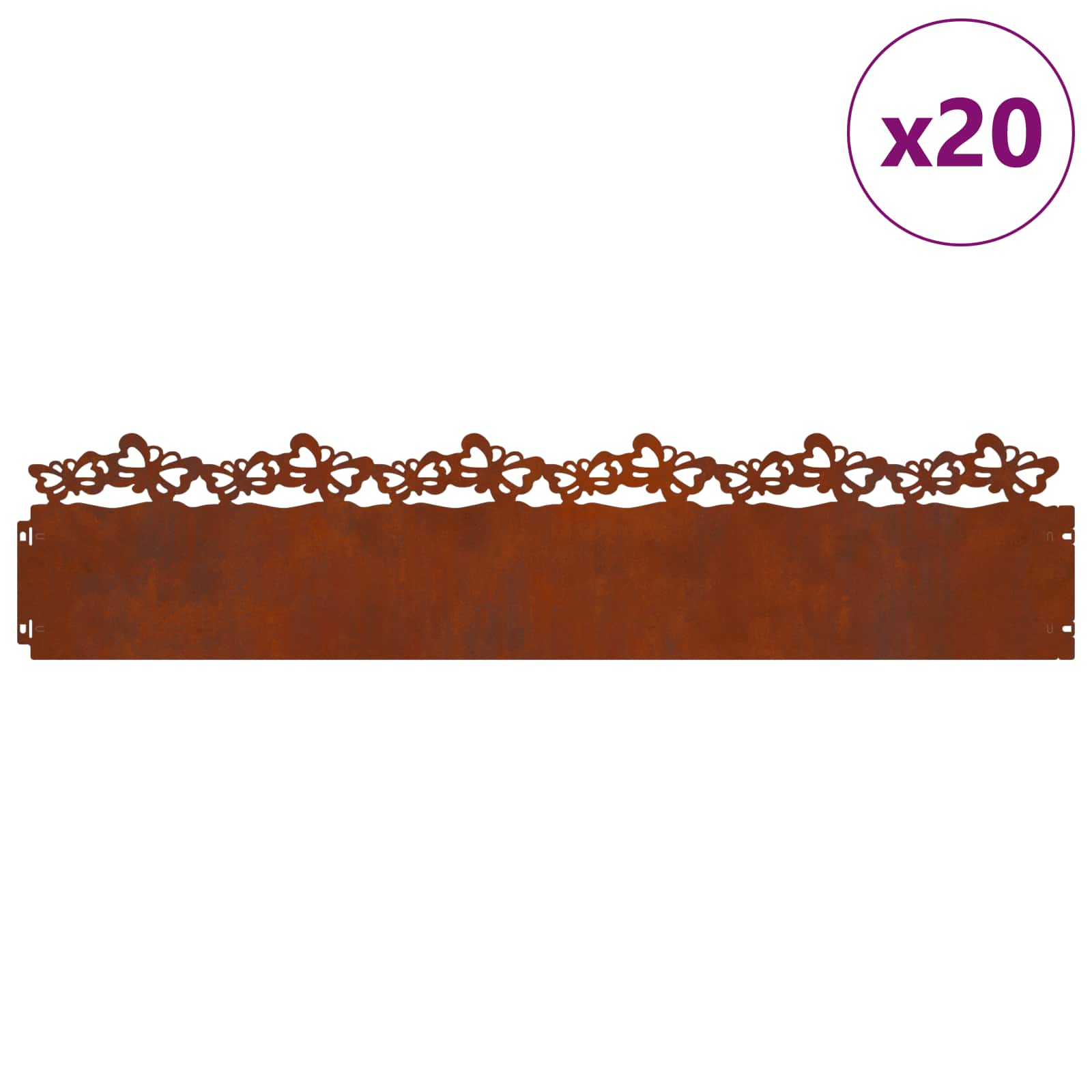 vidaXL Obrzeża trawnikowe 20 pcs Rdzawy 103 x 0,05 x 22 cm