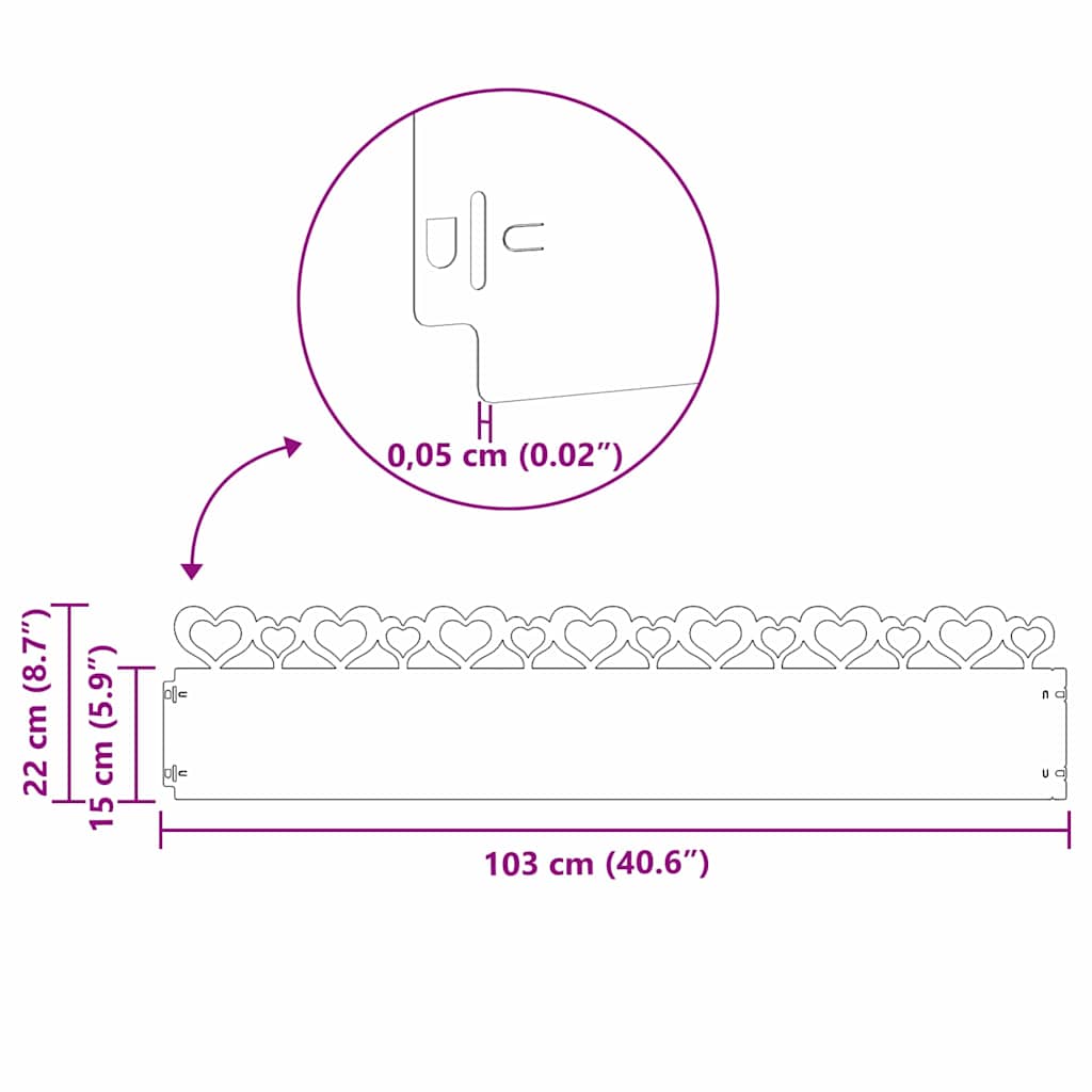 vidaXL Obrzeża trawnikowe 10 pcs Biały 103 x 0,05 x 22 cm Stal