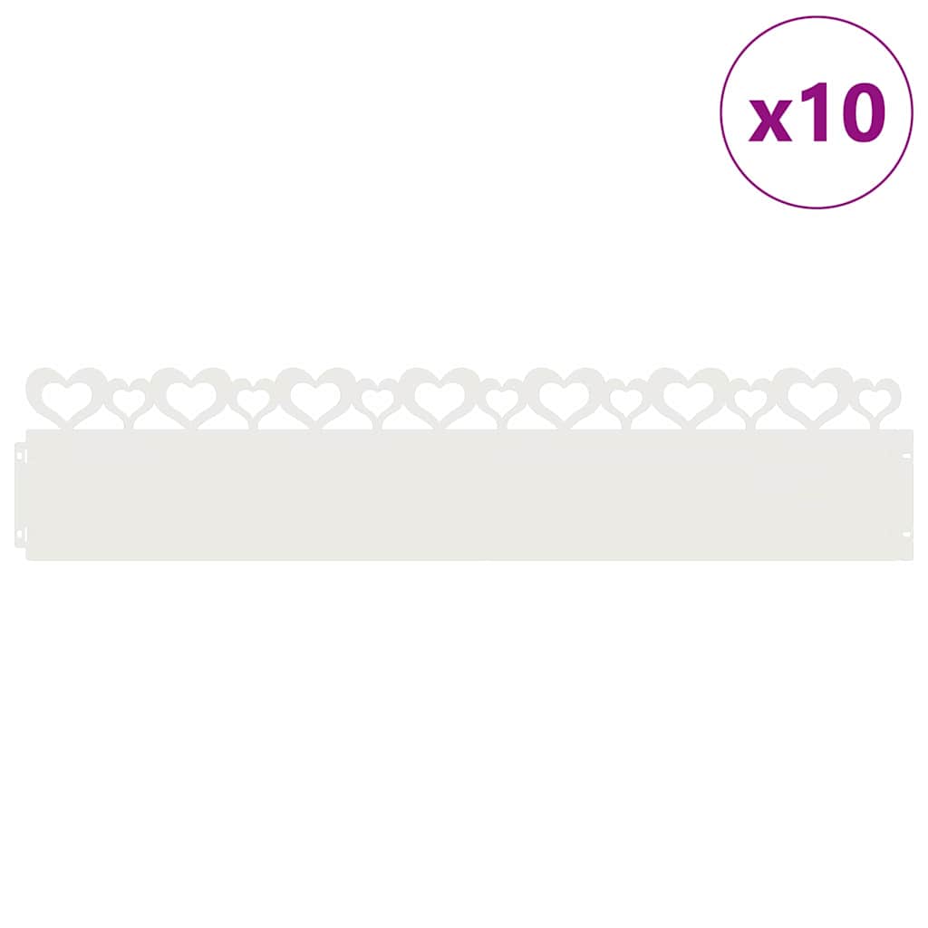 vidaXL Obrzeża trawnikowe 10 pcs Biały 103 x 0,05 x 22 cm Stal