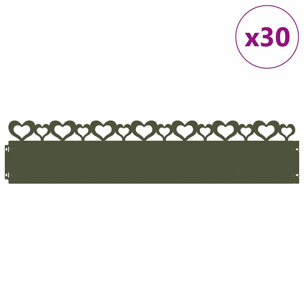 vidaXL Obrzeża trawnikowe 30 pcs Zielony oliwkowy 103 x 0,05 x 22 cm