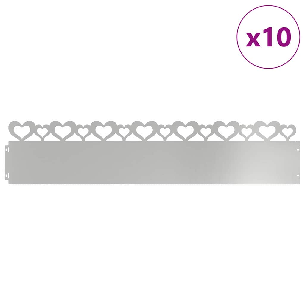 vidaXL Obrzeża trawnikowe 10 pcs Srebrny 103 x 0,05 x 22 cm