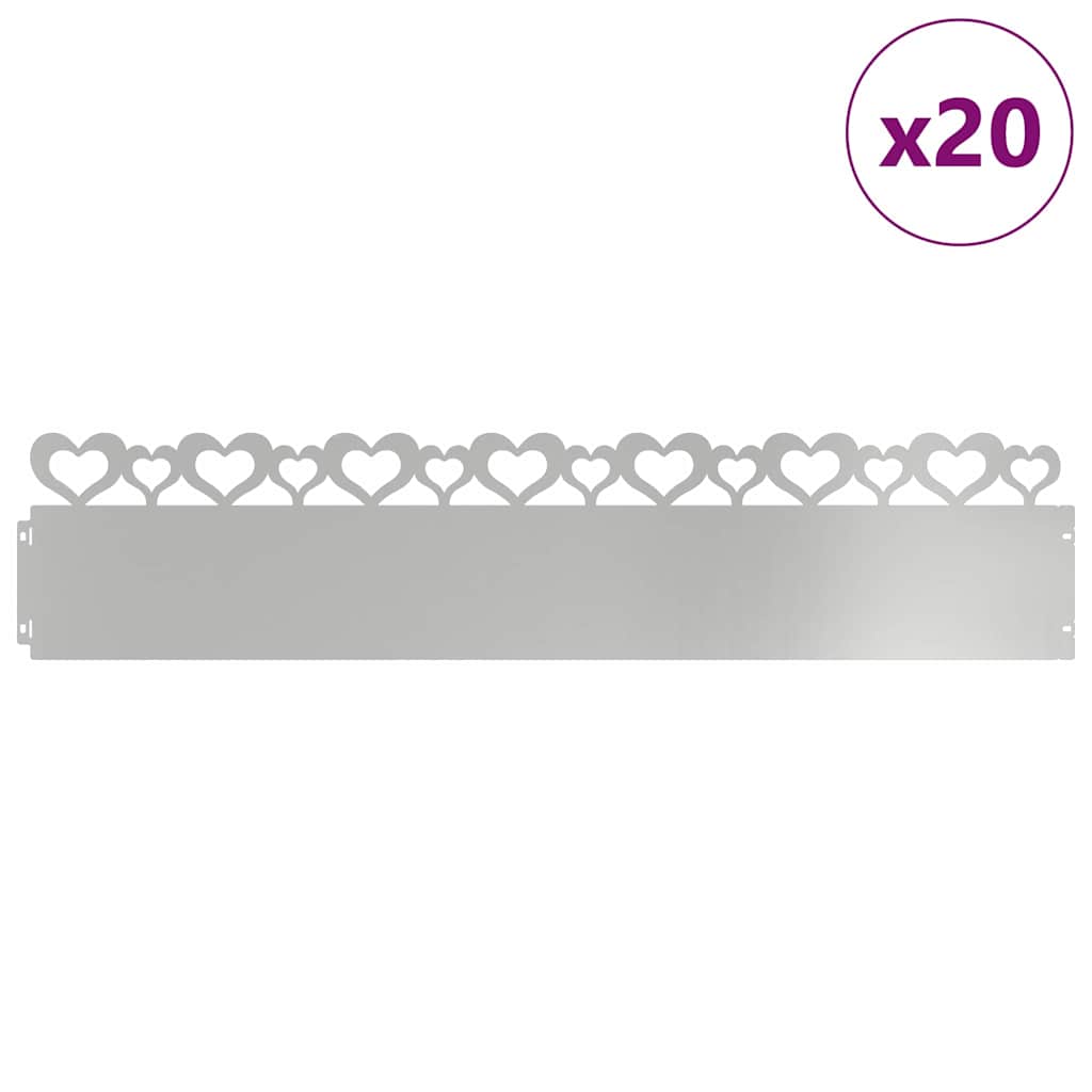 vidaXL Obrzeża trawnikowe 20 pcs Srebrny 103 x 0,05 x 22 cm