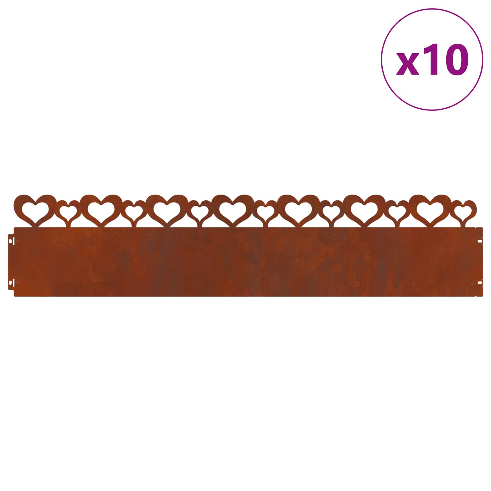 vidaXL Obrzeża trawnikowe 10 pcs Rdzawy 103 x 0,05 x 22 cm