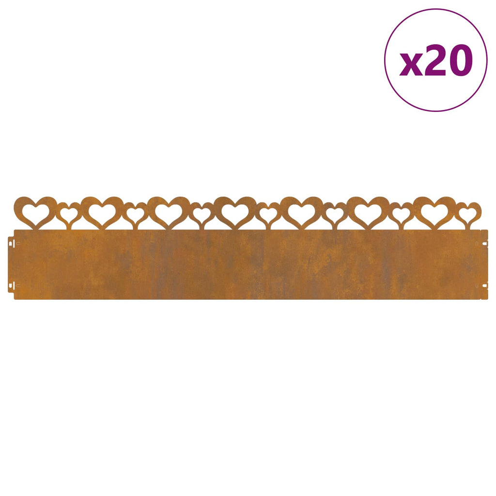 vidaXL Obrzeża trawnikowe 20 pcs Rdzawy 103 x 0,05 x 22 cm