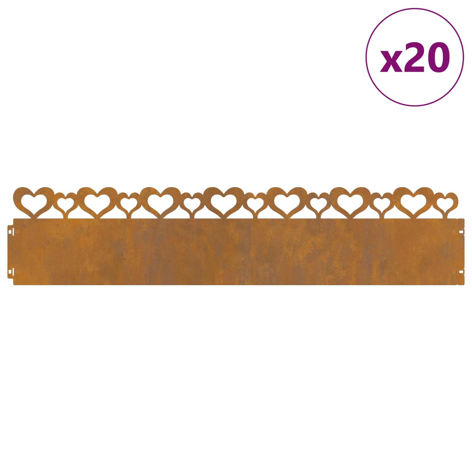 vidaXL Obrzeża trawnikowe 20 pcs Rdzawy 103 x 0,05 x 22 cm