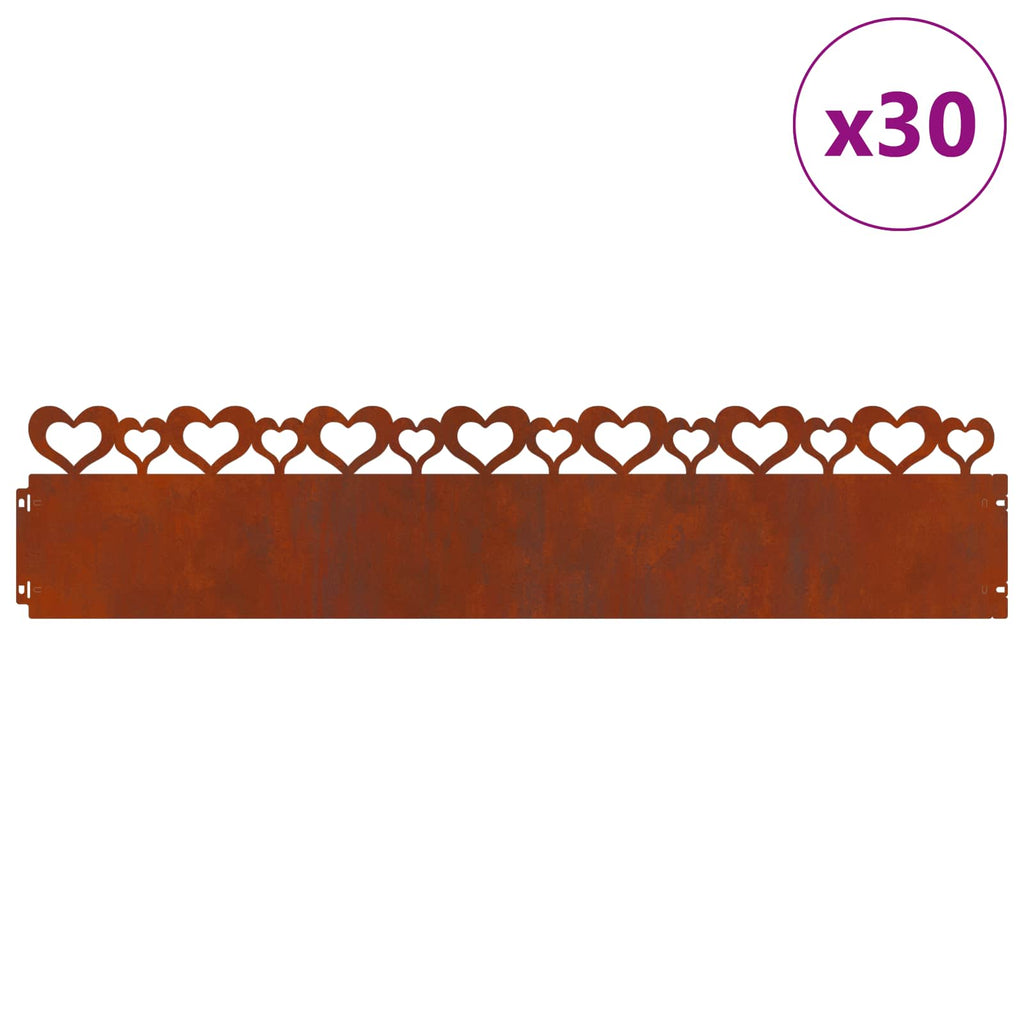 vidaXL Obrzeża trawnikowe 30 pcs Rdzawy 103 x 0,05 x 22 cm