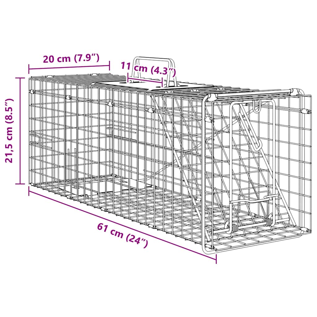 vidaXL Pułapka na zwierzęta Antracyt 61 x 20 x 21,5 cm Stal