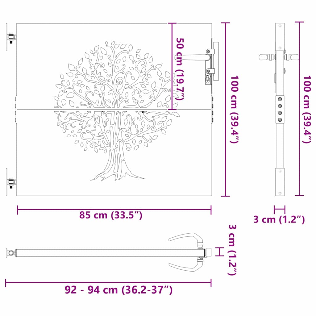 vidaXL Brama ogrodowa Czarny 85 x 100 cm Stal Malowana Proszkowo