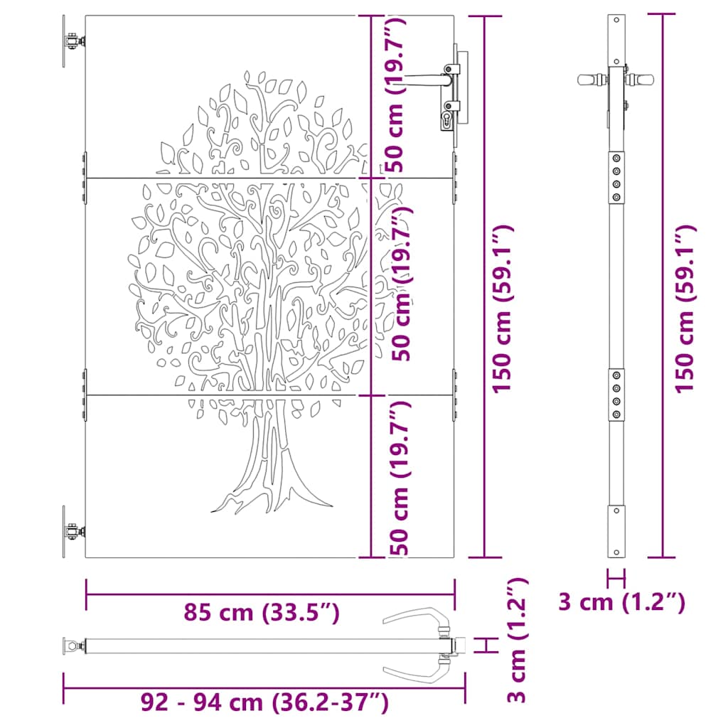 vidaXL Brama ogrodowa Czarny 85 x 150 cm Stal Malowana Proszkowo