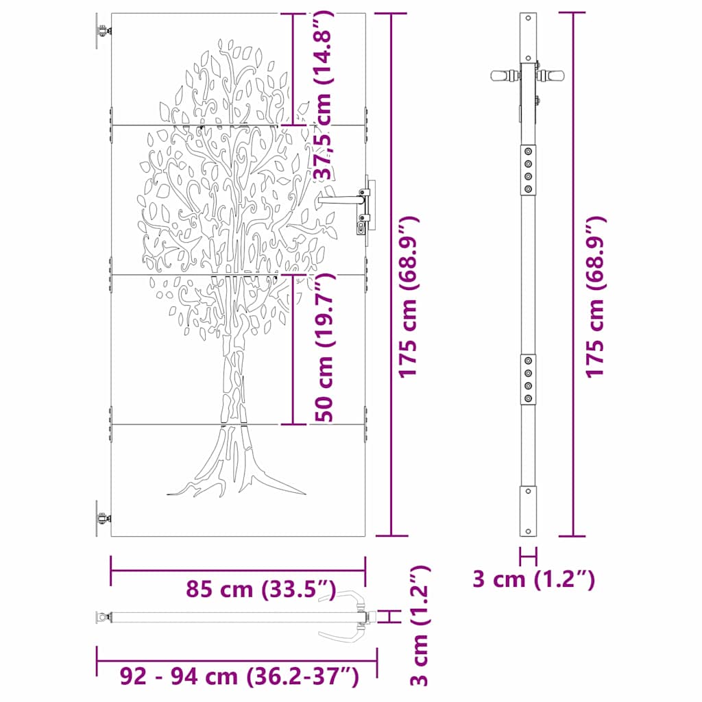 vidaXL Brama ogrodowa Czarny 85 x 175 cm Stal Malowana Proszkowo