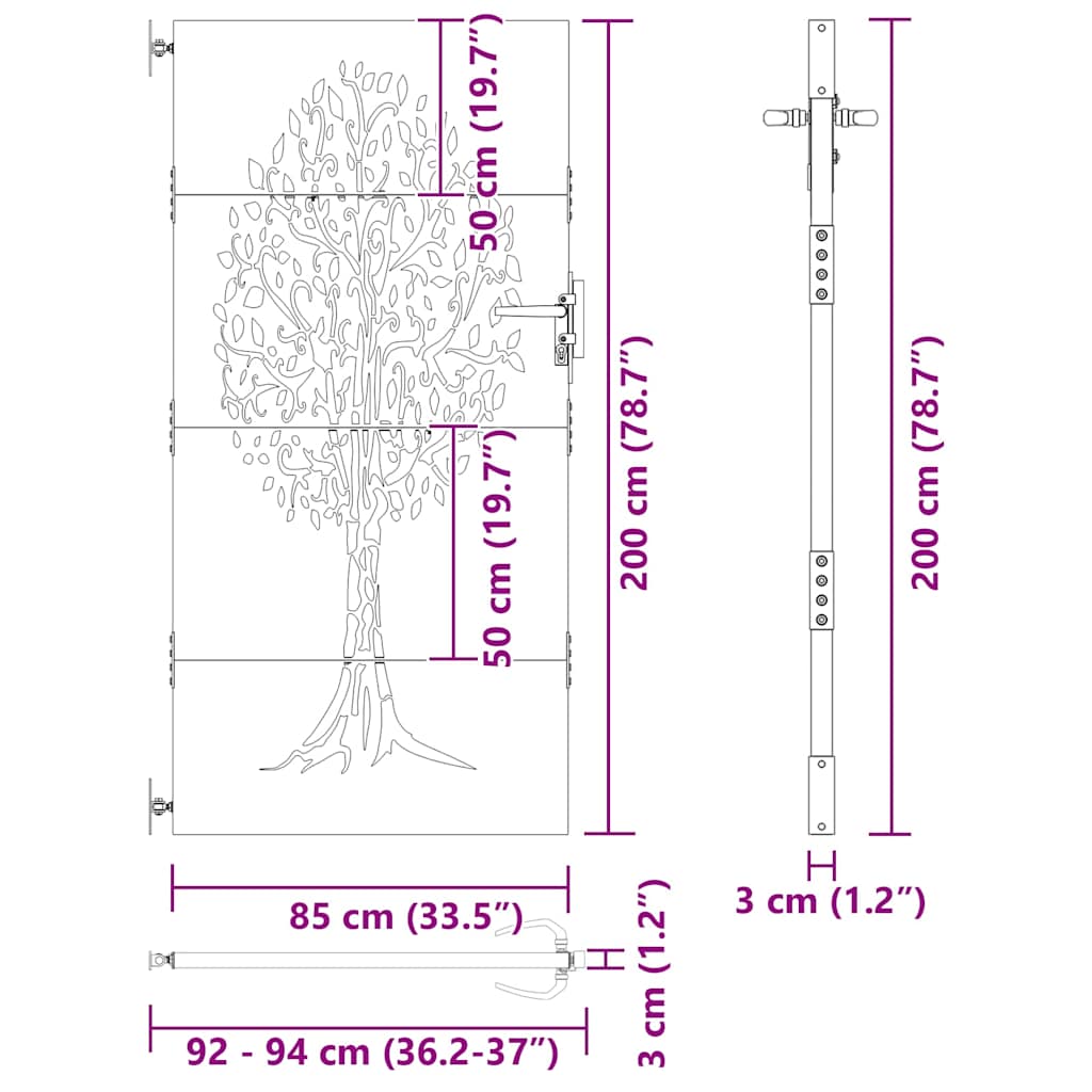 vidaXL Brama ogrodowa Czarny 85 x 200 cm Stal Malowana Proszkowo