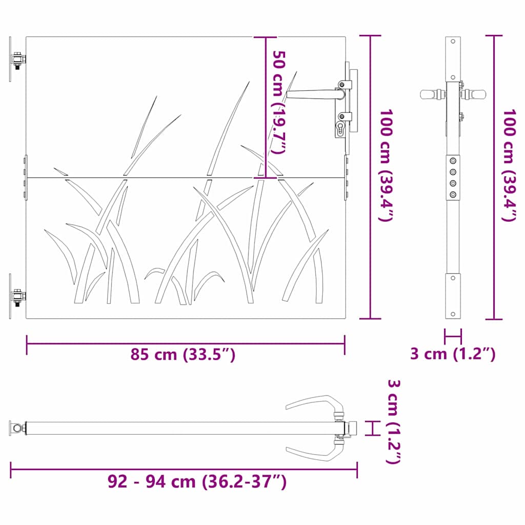vidaXL Brama ogrodowa Czarny 85 x 100 cm Stal Malowana Proszkowo