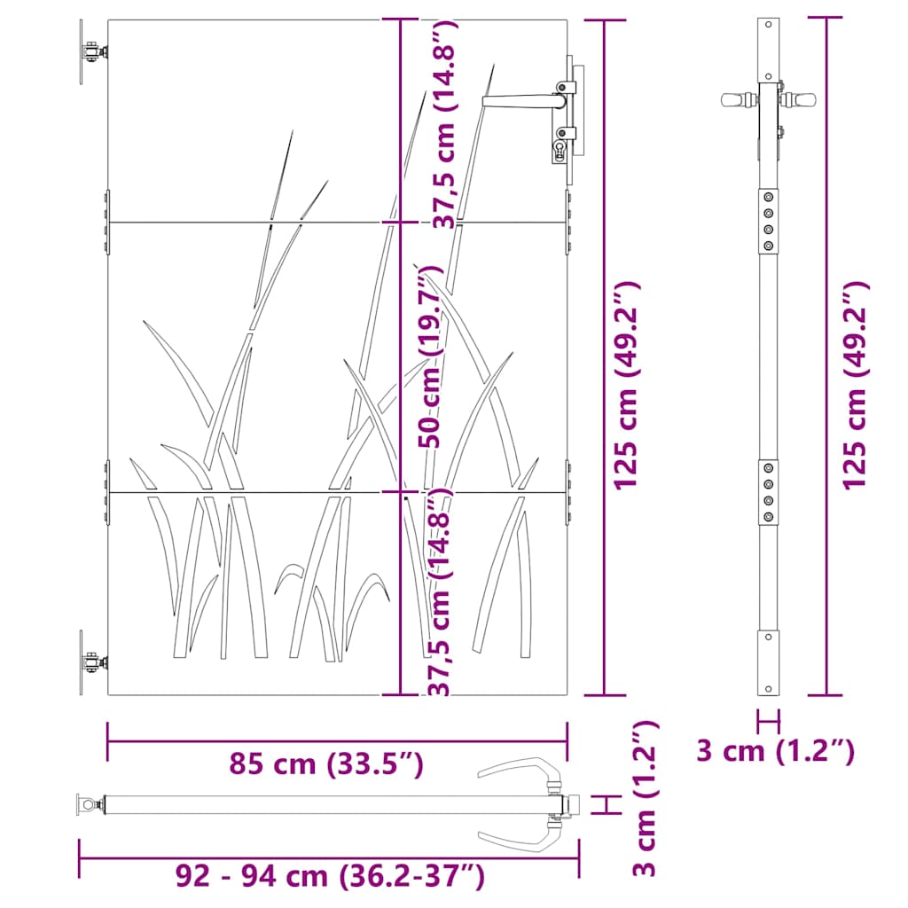 vidaXL Brama ogrodowa Czarny 85 x 125 cm Stal Malowana Proszkowo