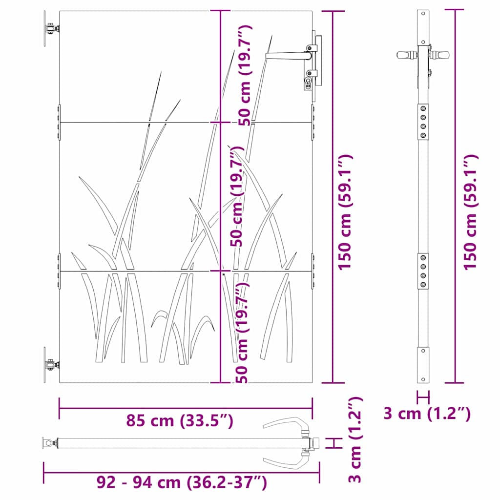 vidaXL Brama ogrodowa Czarny 85 x 150 cm Stal Malowana Proszkowo