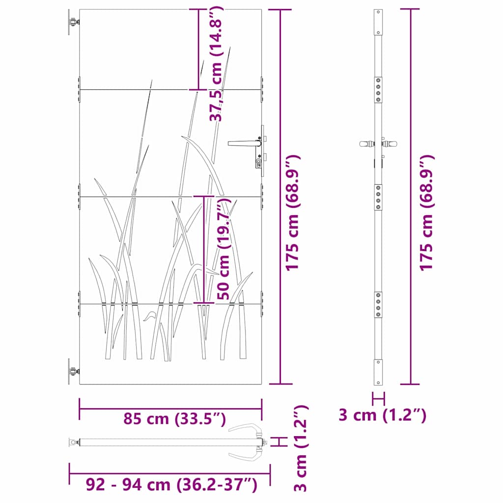 vidaXL Brama ogrodowa Czarny 85 x 175 cm Stal Malowana Proszkowo