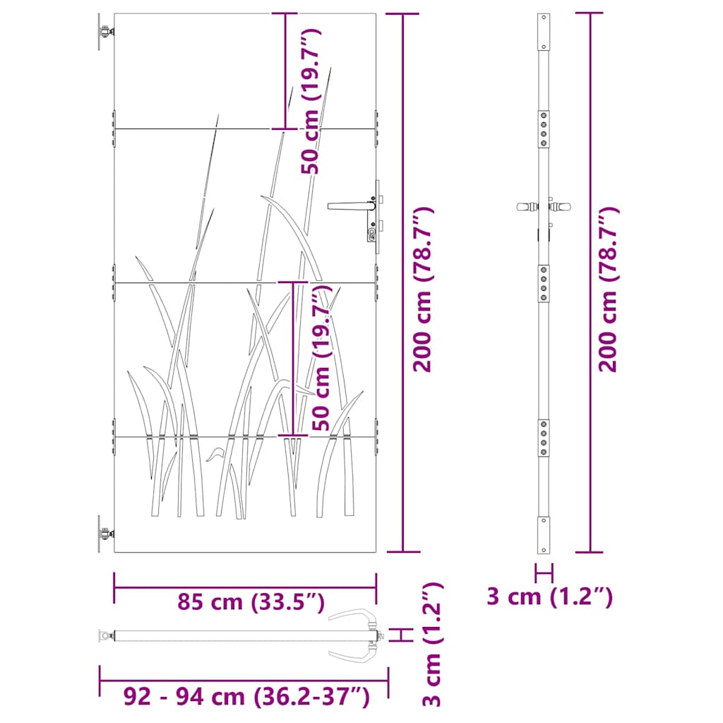 vidaXL Brama ogrodowa Czarny 85 x 200 cm Stal Malowana Proszkowo