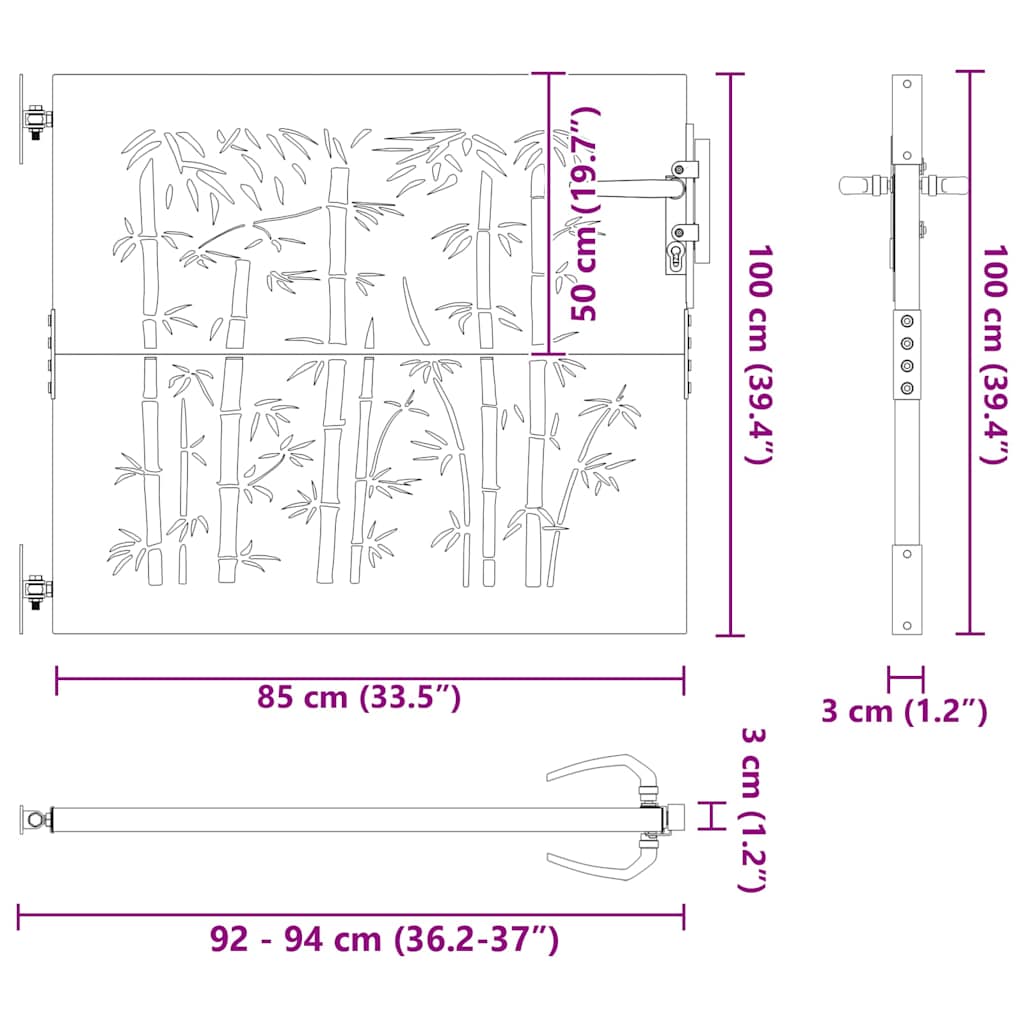 vidaXL Brama ogrodowa 85 x 100 cm Stal Malowana Proszkowo Czarny