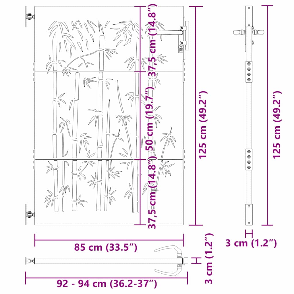 vidaXL Brama ogrodowa Czarny 85 x 125 cm Stal Malowana Proszkowo