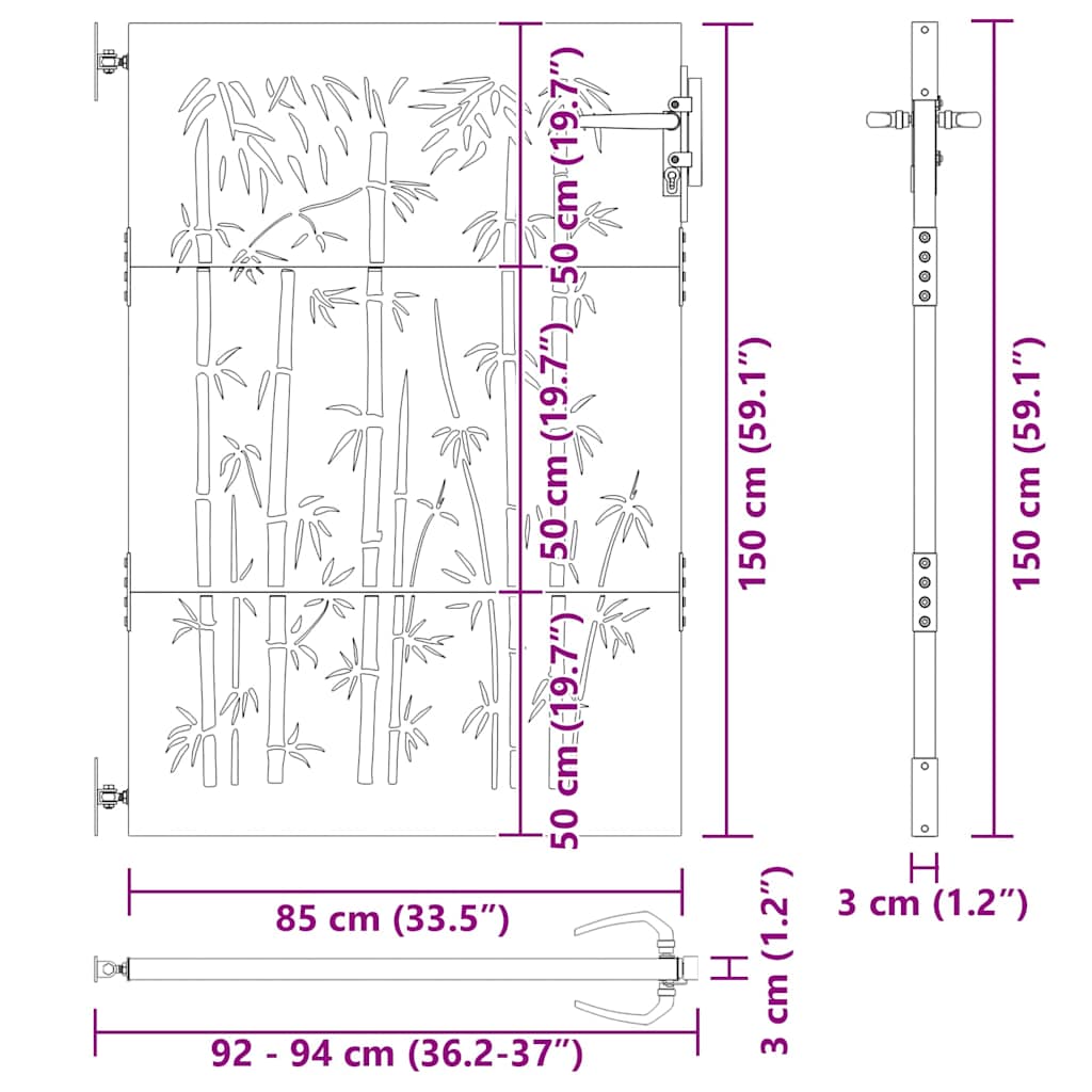 vidaXL Brama ogrodowa Czarny 85 x 150 cm Stal Malowana Proszkowo