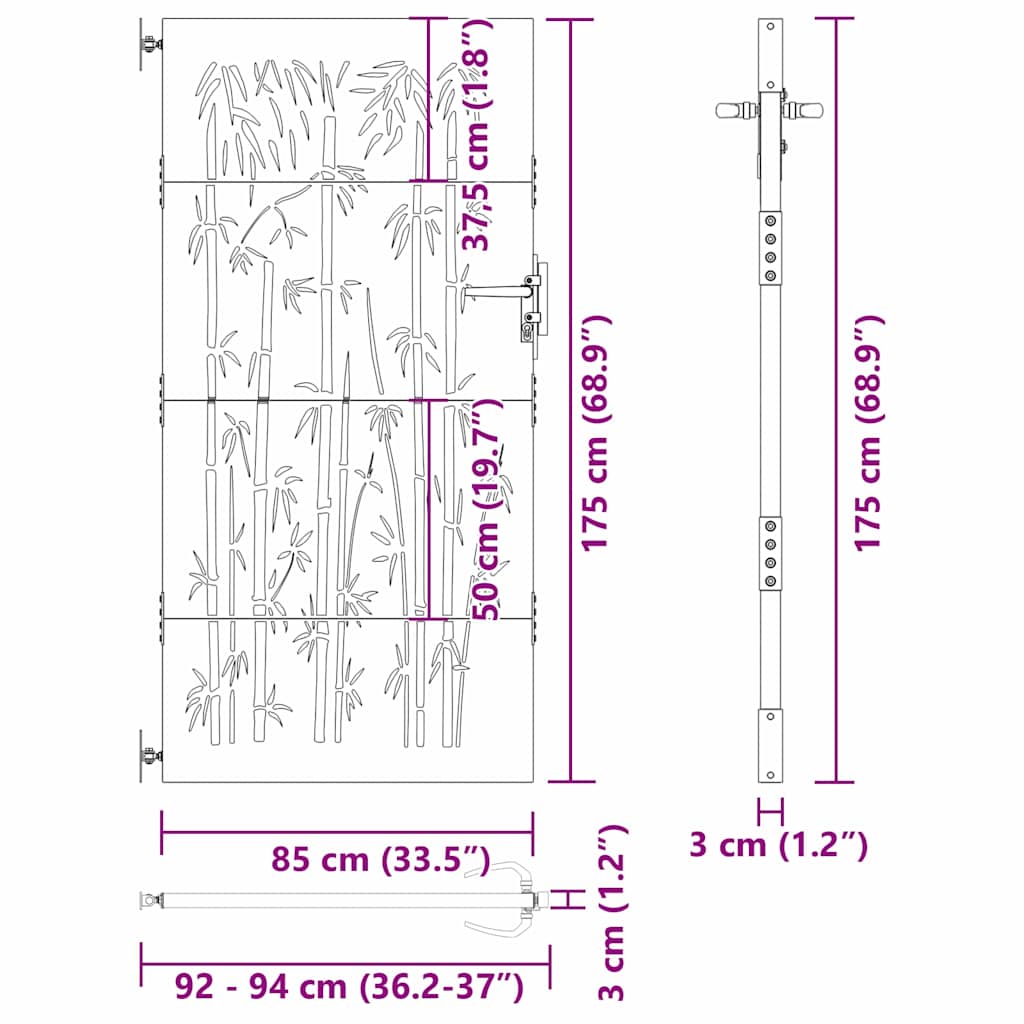 vidaXL Brama ogrodowa 85 x 175 cm Stal Malowana Proszkowo Czarny