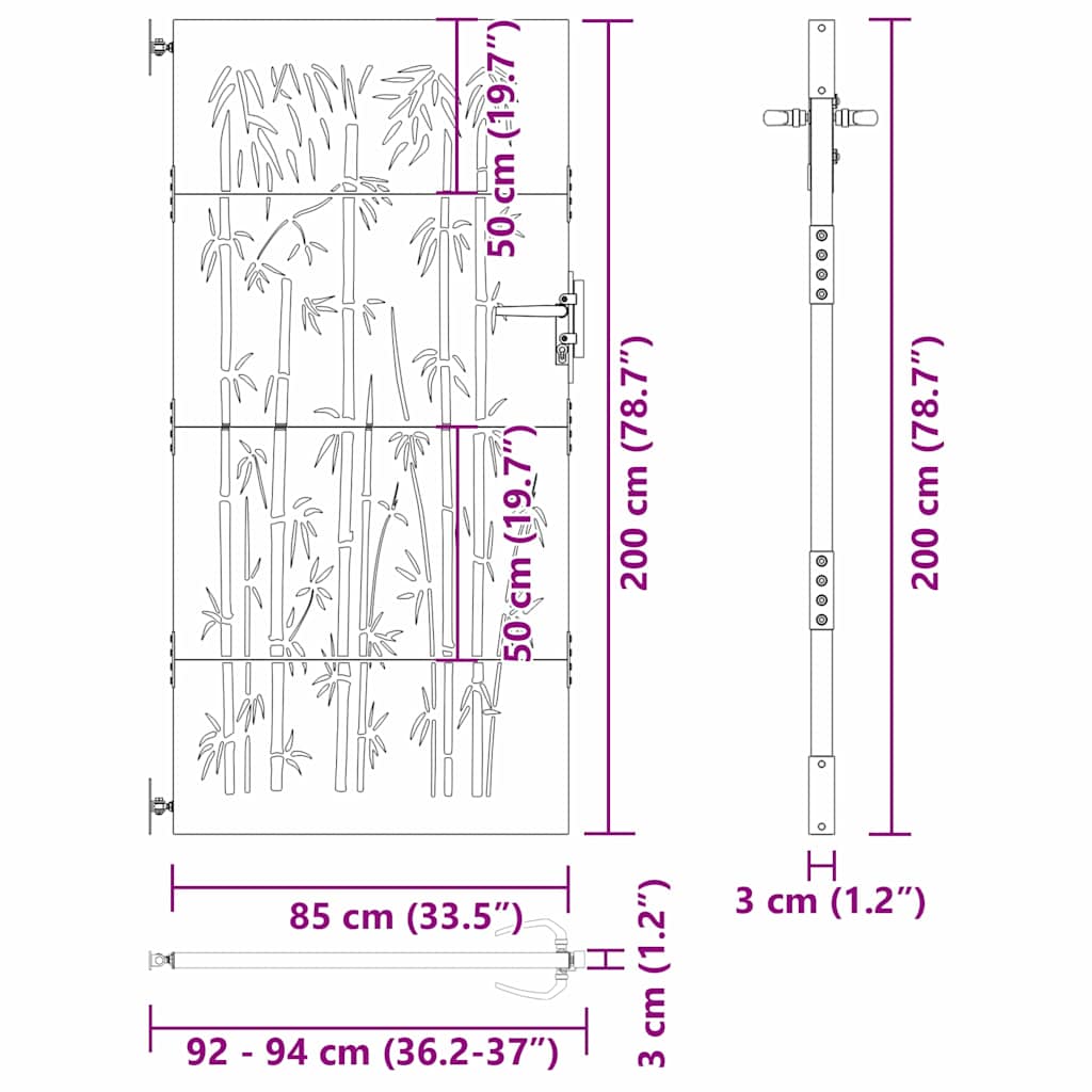 vidaXL Brama ogrodowa Czarny 85 x 200 cm Stal Malowana Proszkowo