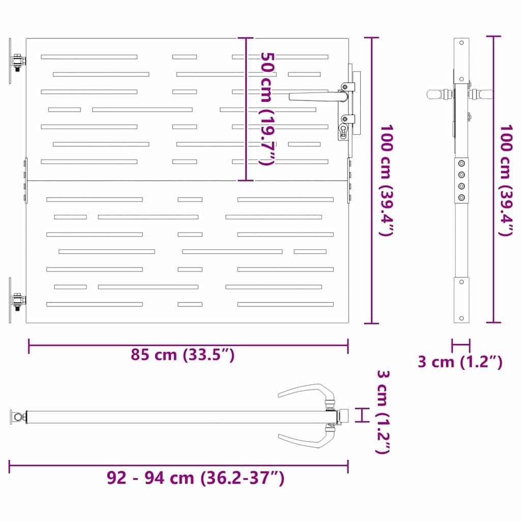 vidaXL Brama ogrodowa Czarny 85 x 100 cm Stal Malowana Proszkowo