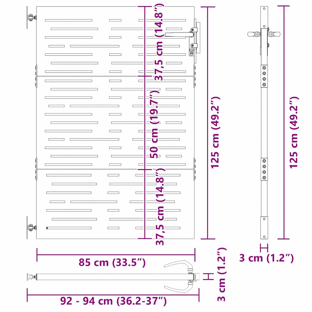 vidaXL Brama ogrodowa Czarny 85 x 125 cm Stal Malowana Proszkowo