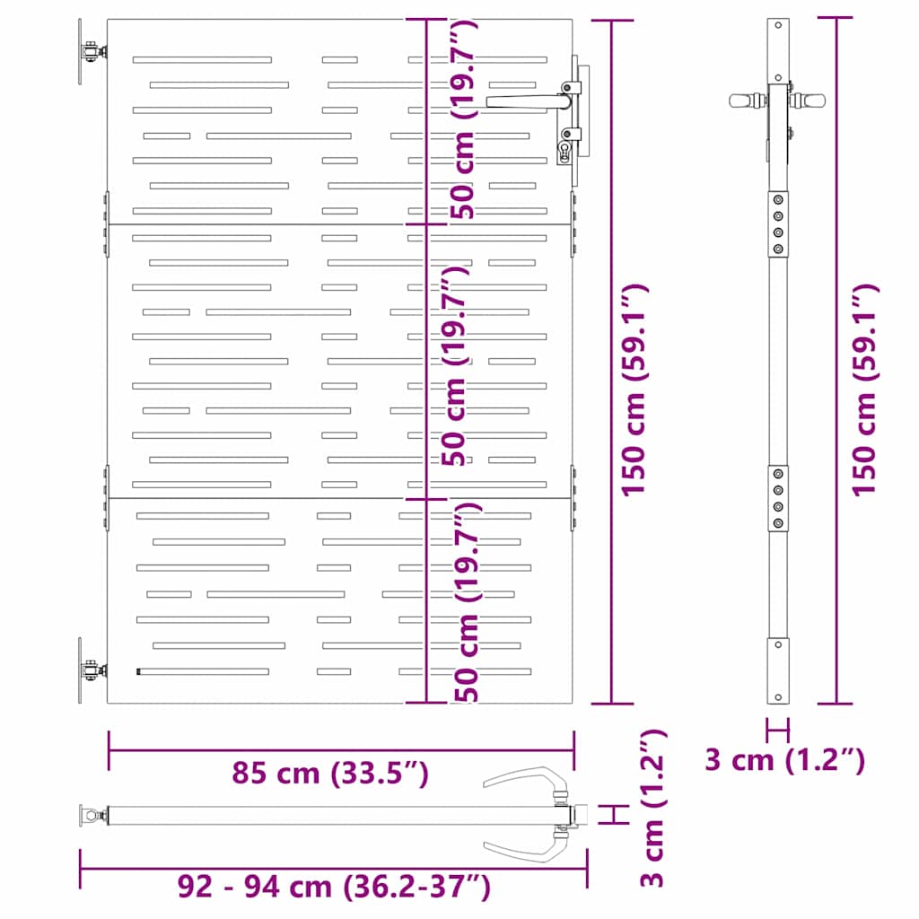 vidaXL Brama ogrodowa Czarny 85 x 150 cm Stal Malowana Proszkowo