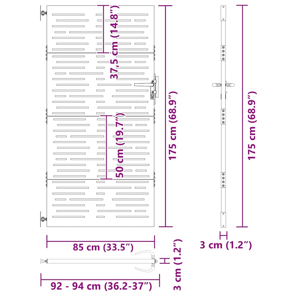 vidaXL Brama ogrodowa 85 x 175 cm Stal Malowana Proszkowo Zamykane