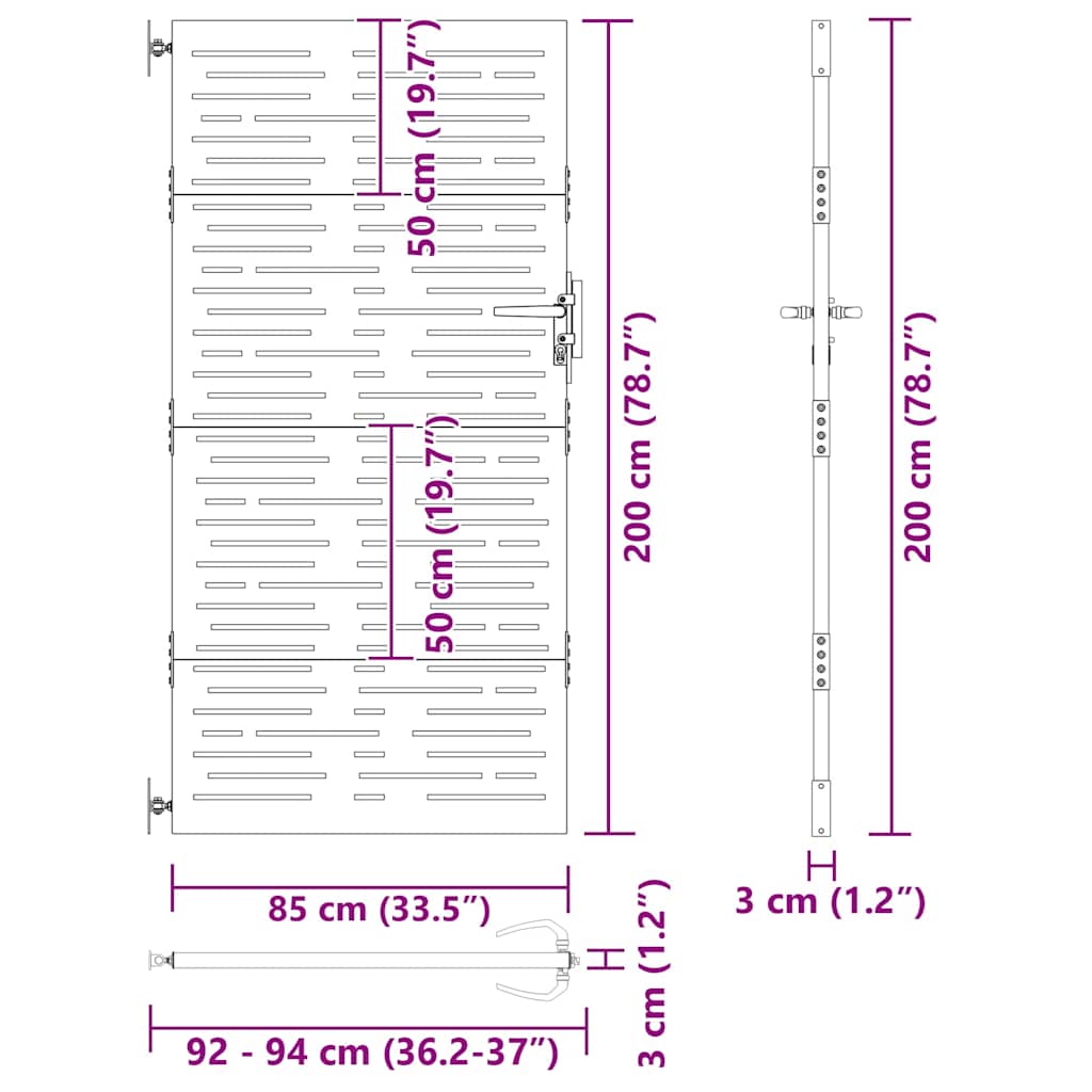 vidaXL Brama ogrodowa Czarny 85 x 200 cm Stal Malowana Proszkowo