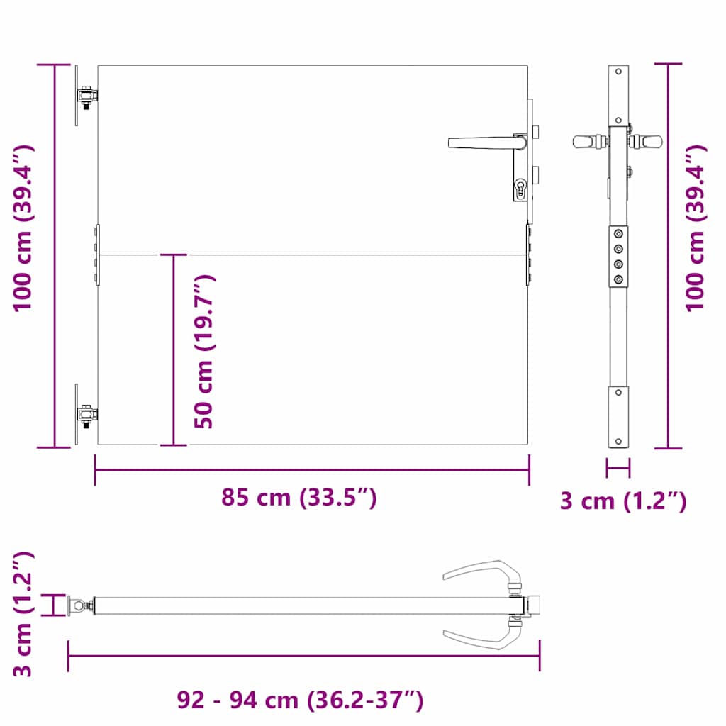 vidaXL Brama ogrodowa Czarny 85 x 100 cm Stal Malowana Proszkowo