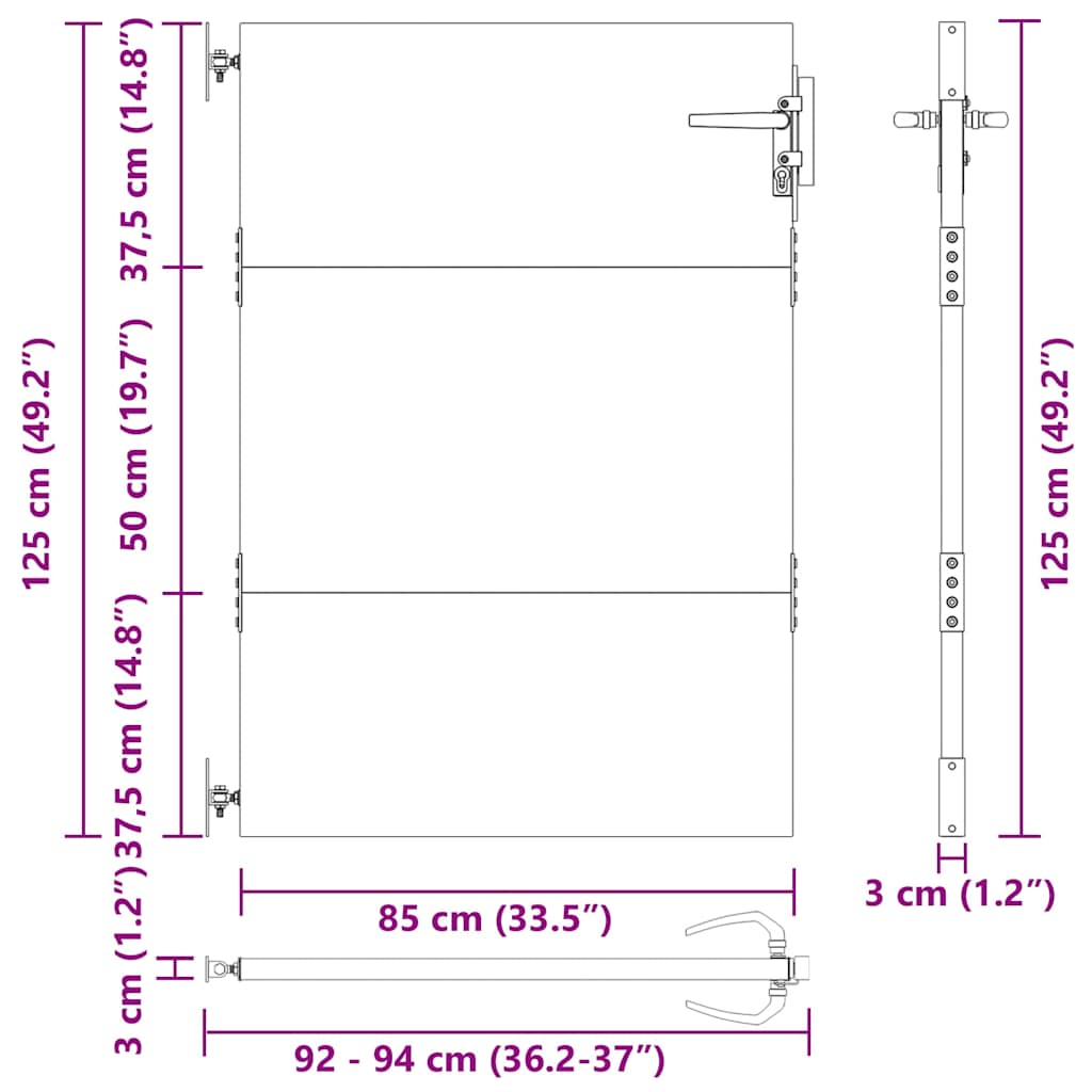vidaXL Brama ogrodowa Czarny 85 x 125 cm Stal Malowana Proszkowo