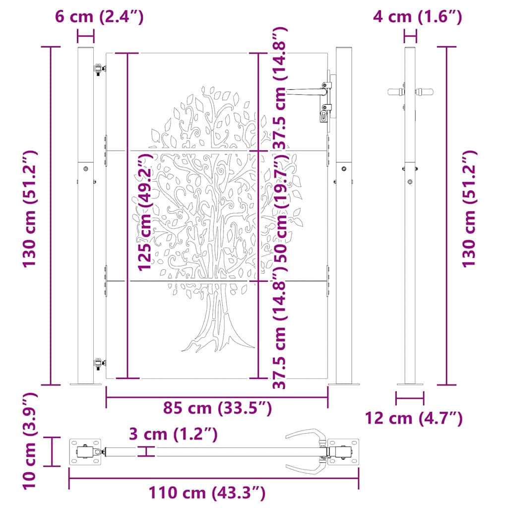 vidaXL Brama ogrodowa Czarny 110 x 130 cm Stal Malowana Proszkowo