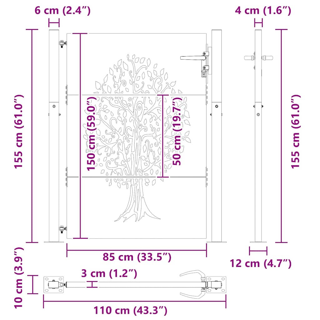 vidaXL Brama ogrodowa Czarny 110 x 155 cm Stal Malowana Proszkowo