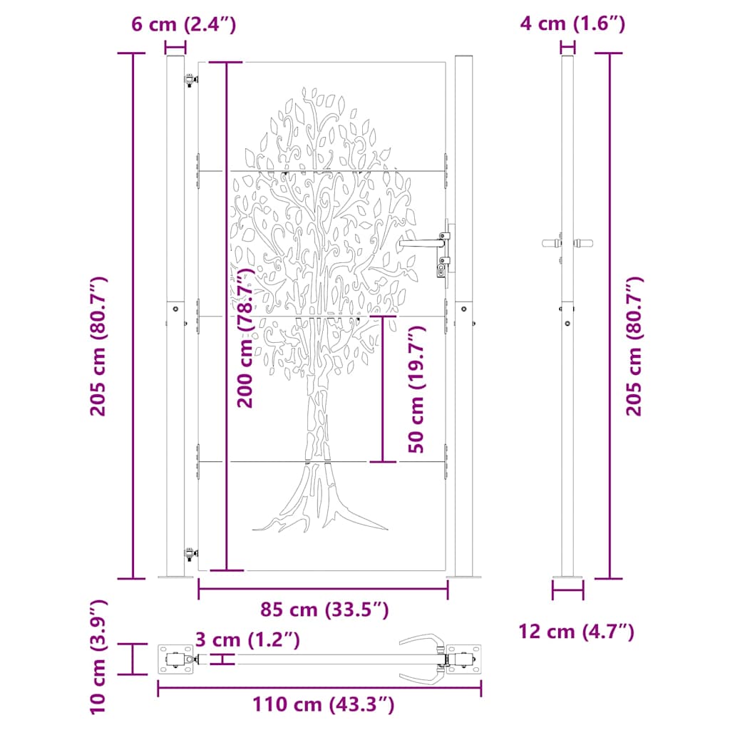 vidaXL Brama ogrodowa Czarny 110 x 205 cm Stal Malowana Proszkowo