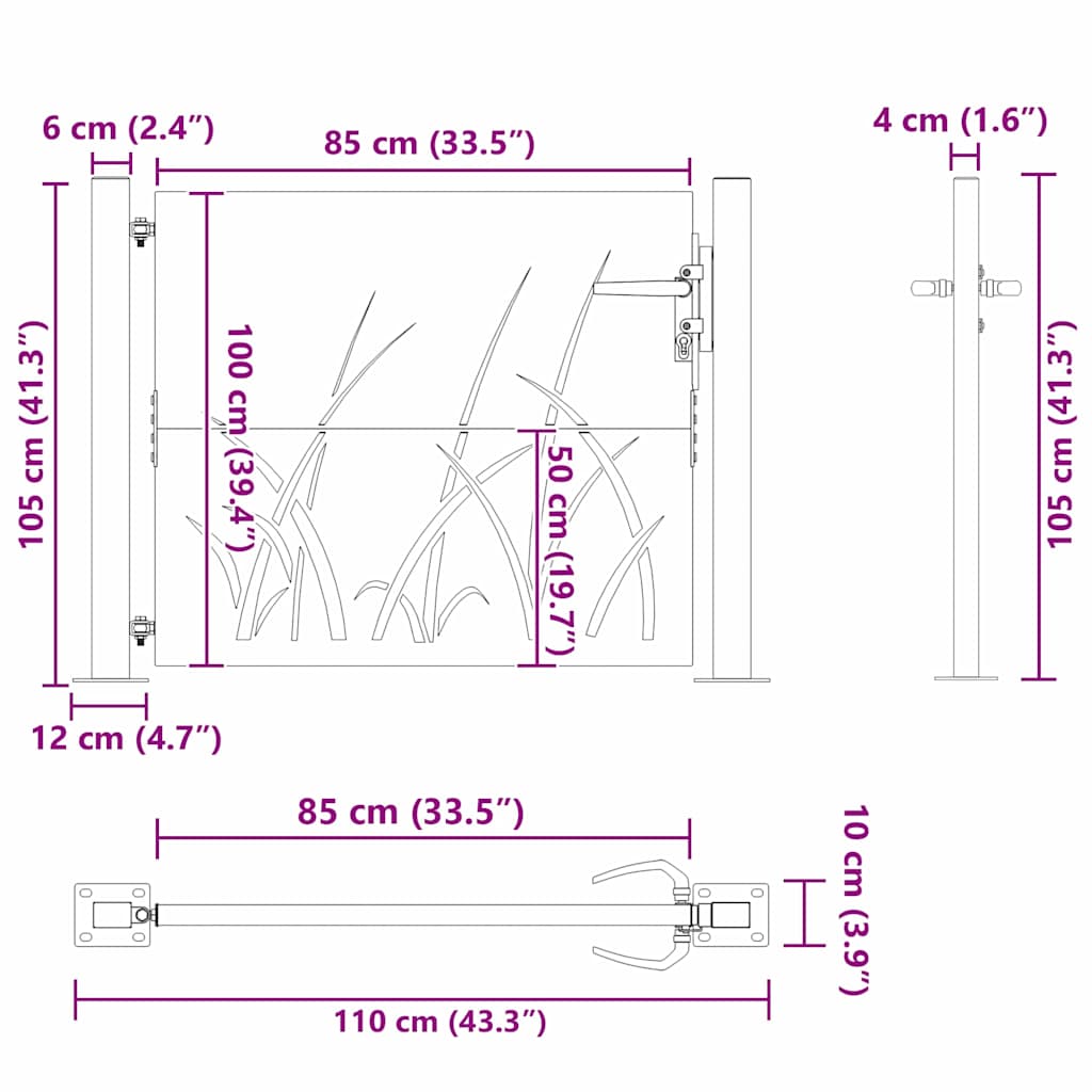 vidaXL Brama ogrodowa Czarny 110 x 105 cm Stal Malowana Proszkowo
