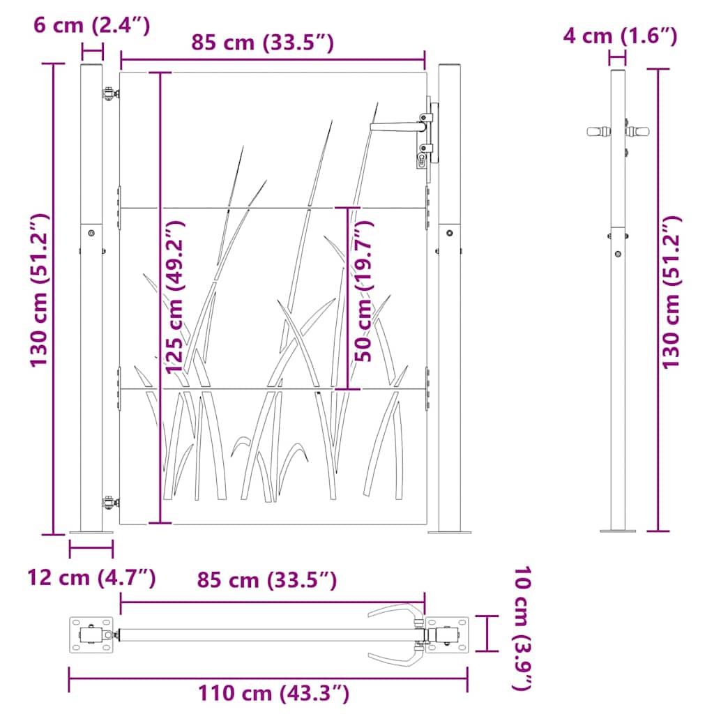 vidaXL Brama ogrodowa Czarny 110 x 130 cm Stal Malowana Proszkowo