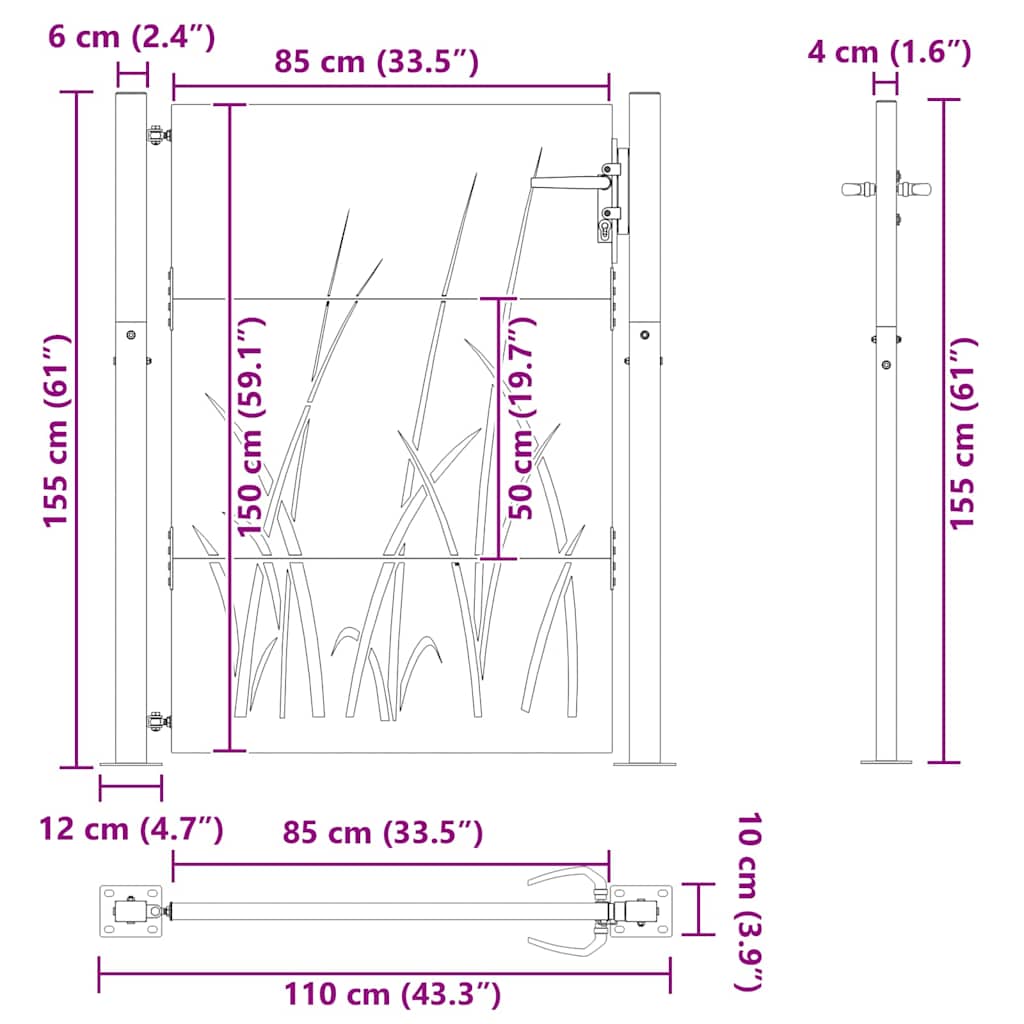 vidaXL Brama ogrodowa Czarny 110 x 155 cm Stal Malowana Proszkowo