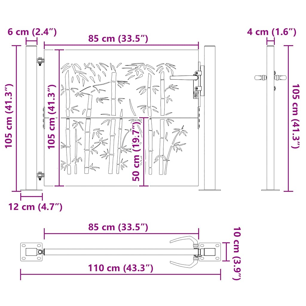 vidaXL Brama ogrodowa Czarny 110 x 105 cm Stal malowana proszkowo