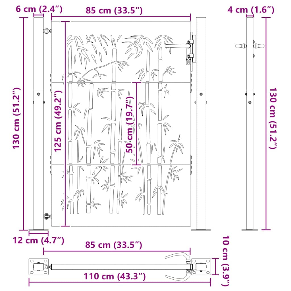 vidaXL Brama ogrodowa Czarny 110 x 130 cm Stal malowana proszkowo