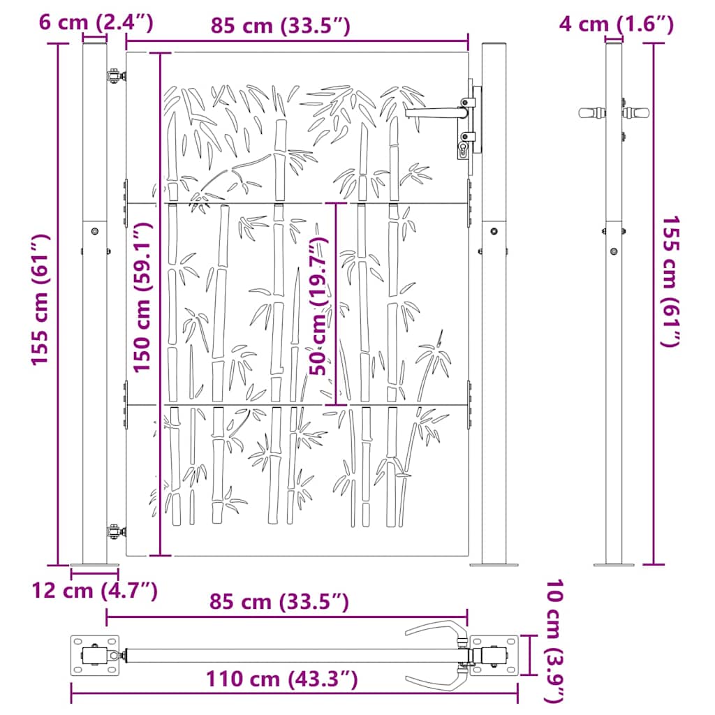 vidaXL Brama ogrodowa Czarny 110 x 155 cm Stal malowana proszkowo