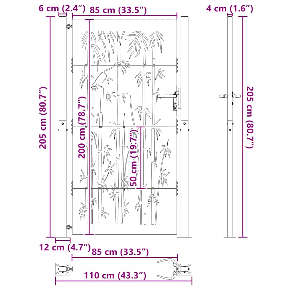 vidaXL Brama ogrodowa Czarny 110 x 205 cm Stal malowana proszkowo