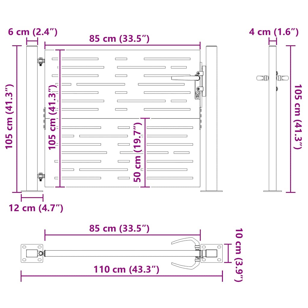 vidaXL Brama ogrodowa Czarny 110 x 105 cm Stal malowana proszkowo