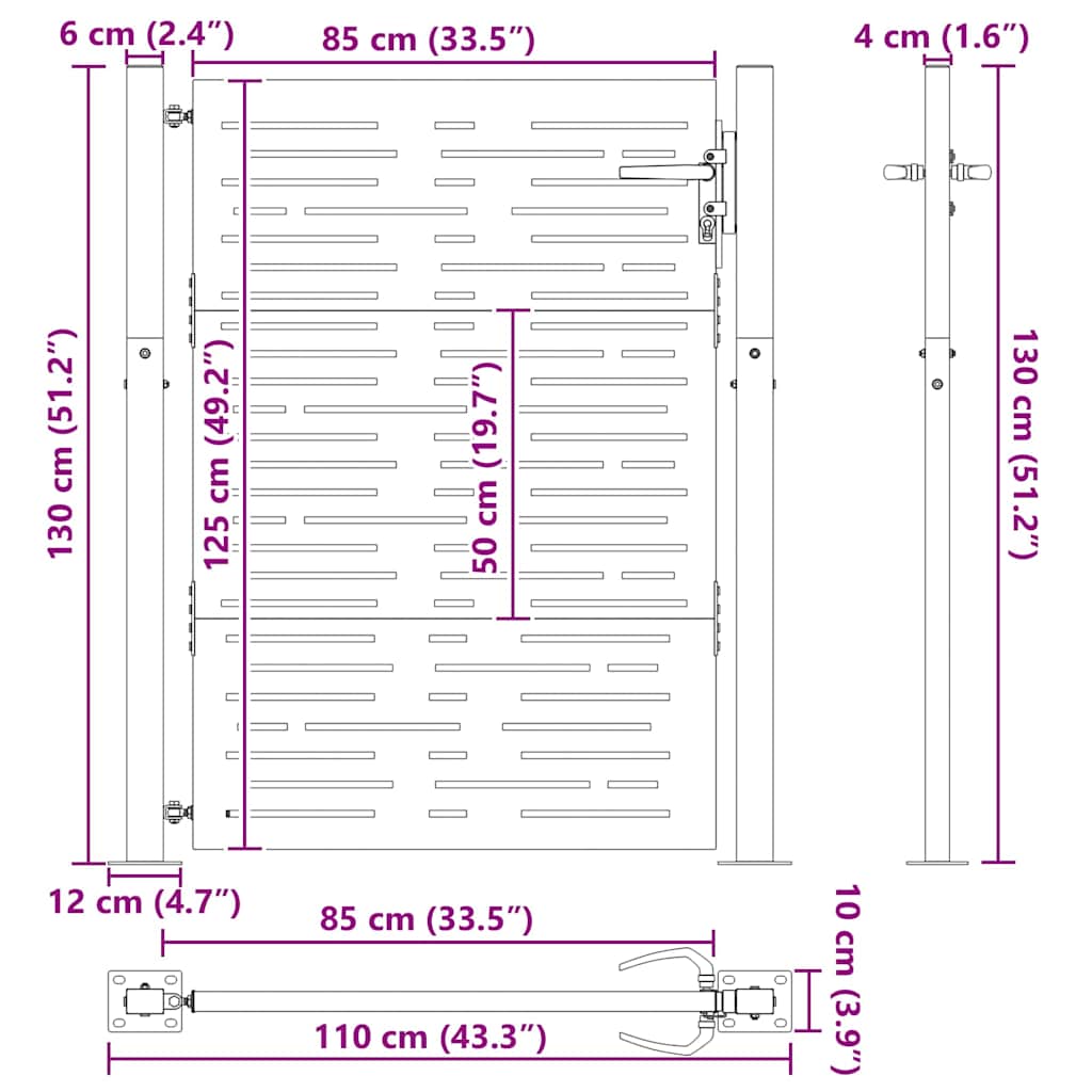 vidaXL Brama ogrodowa Czarny 110 x 130 cm Stal malowana proszkowo