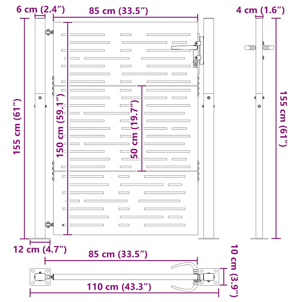 vidaXL Brama ogrodowa Czarny 110 x 155 cm Stal malowana proszkowo